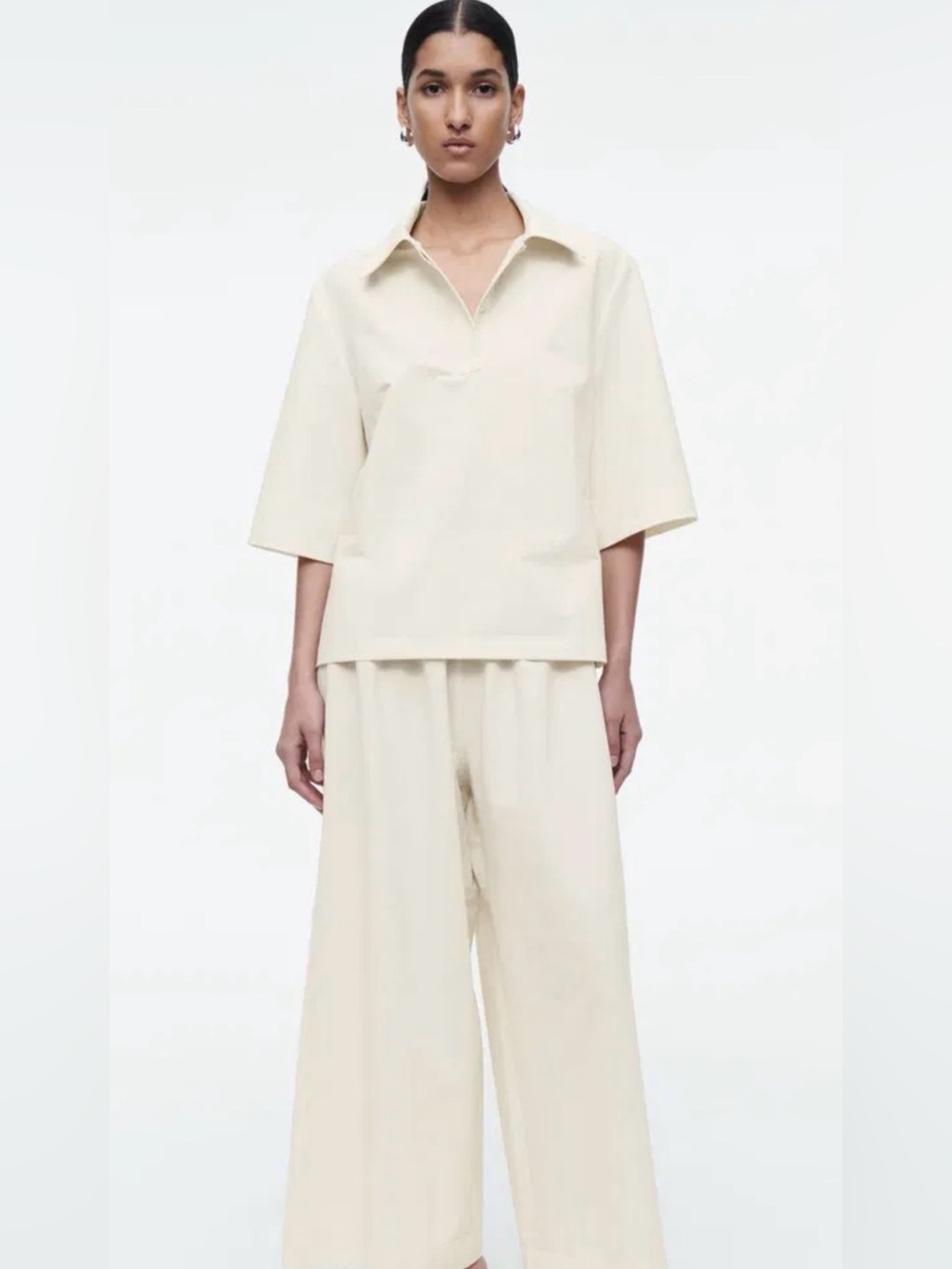 COS Minimal Cotton Polo Shirt in Ivory Size Small